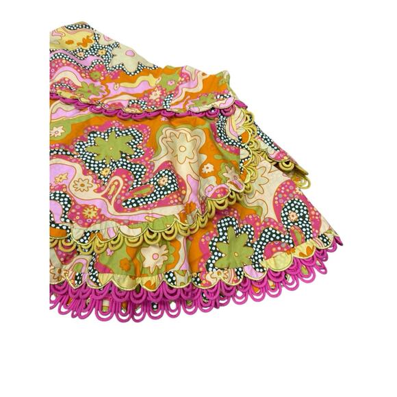 Celia B Corazon Mini Skirt Medium Colorful Embroidered Cotton Ruffle Hem - Picture 4 of 10